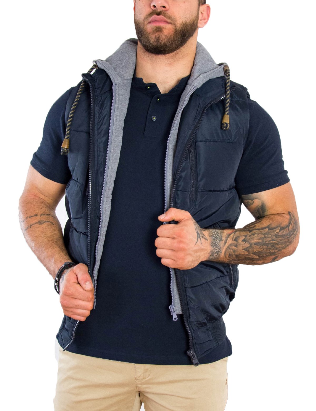 Ανδρικό μπλέ αμάνικο Jacket κουκούλα 833380 φωτογραφία